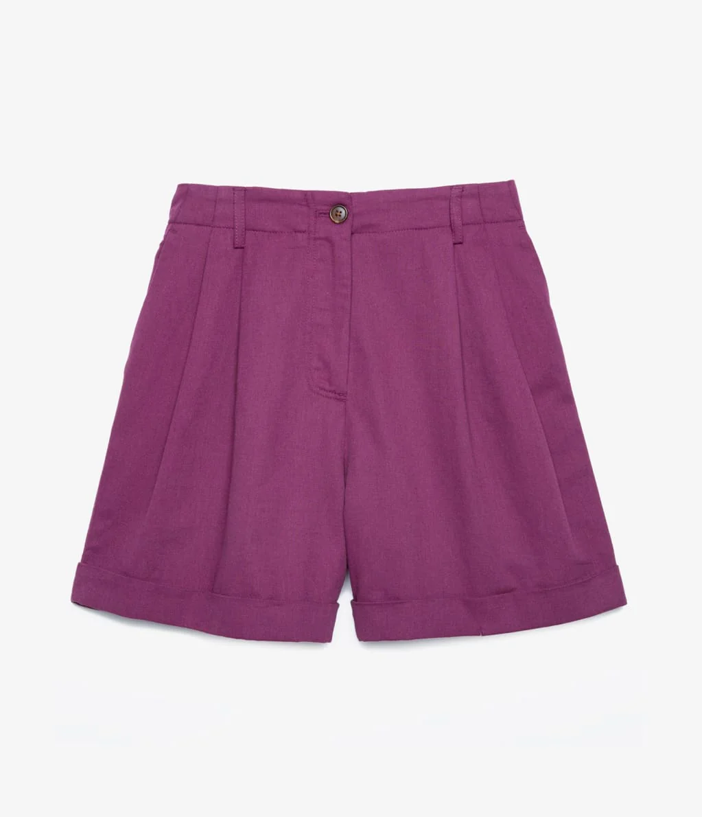 Short Mujer Lino Algodón Dalia Burdeo - Imagen 3
